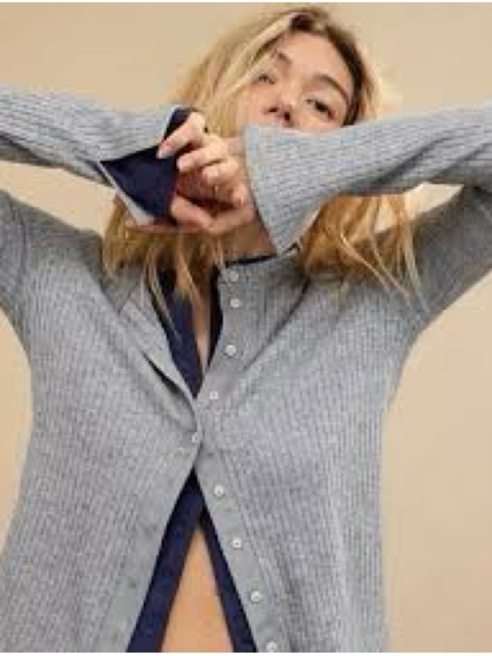 NWT aerie Light Gray Ribbed Button-Front Cardigan